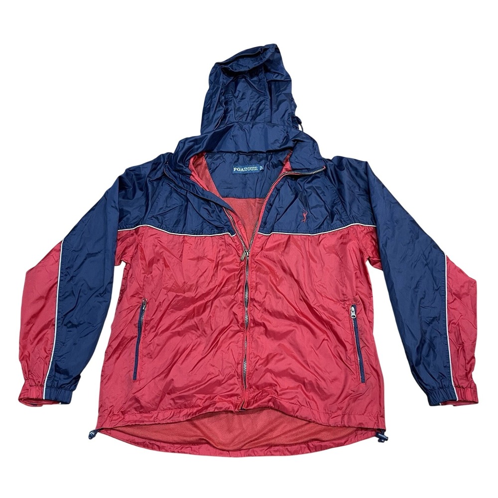 Vintage PGA Tour Golfing Windbreaker In Navy Blue Red‎ Golf Jacket Hidden Hood